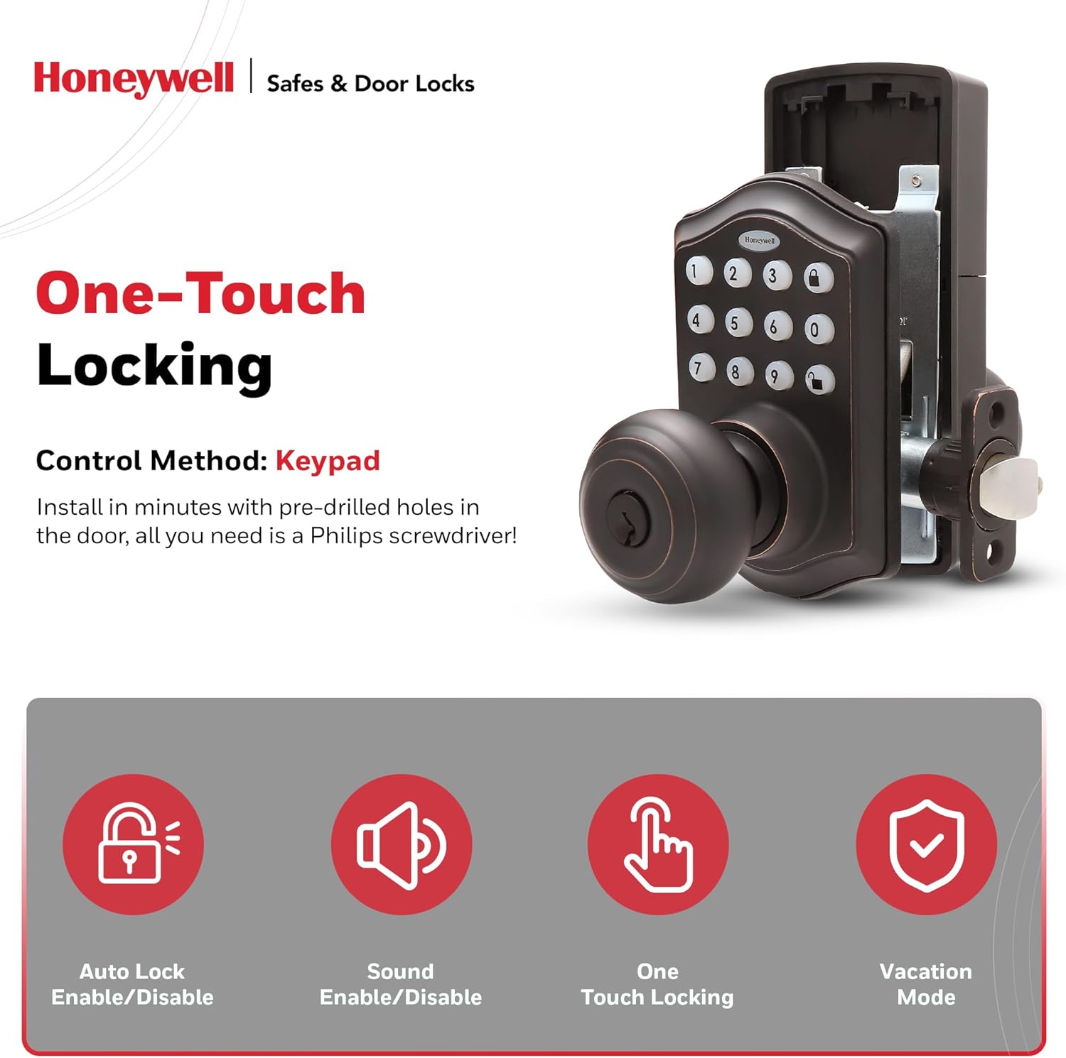 Honeywell Smart Keypad Door Lock with 50 Codes Oil Rubbed Bronze 65x88x9 in