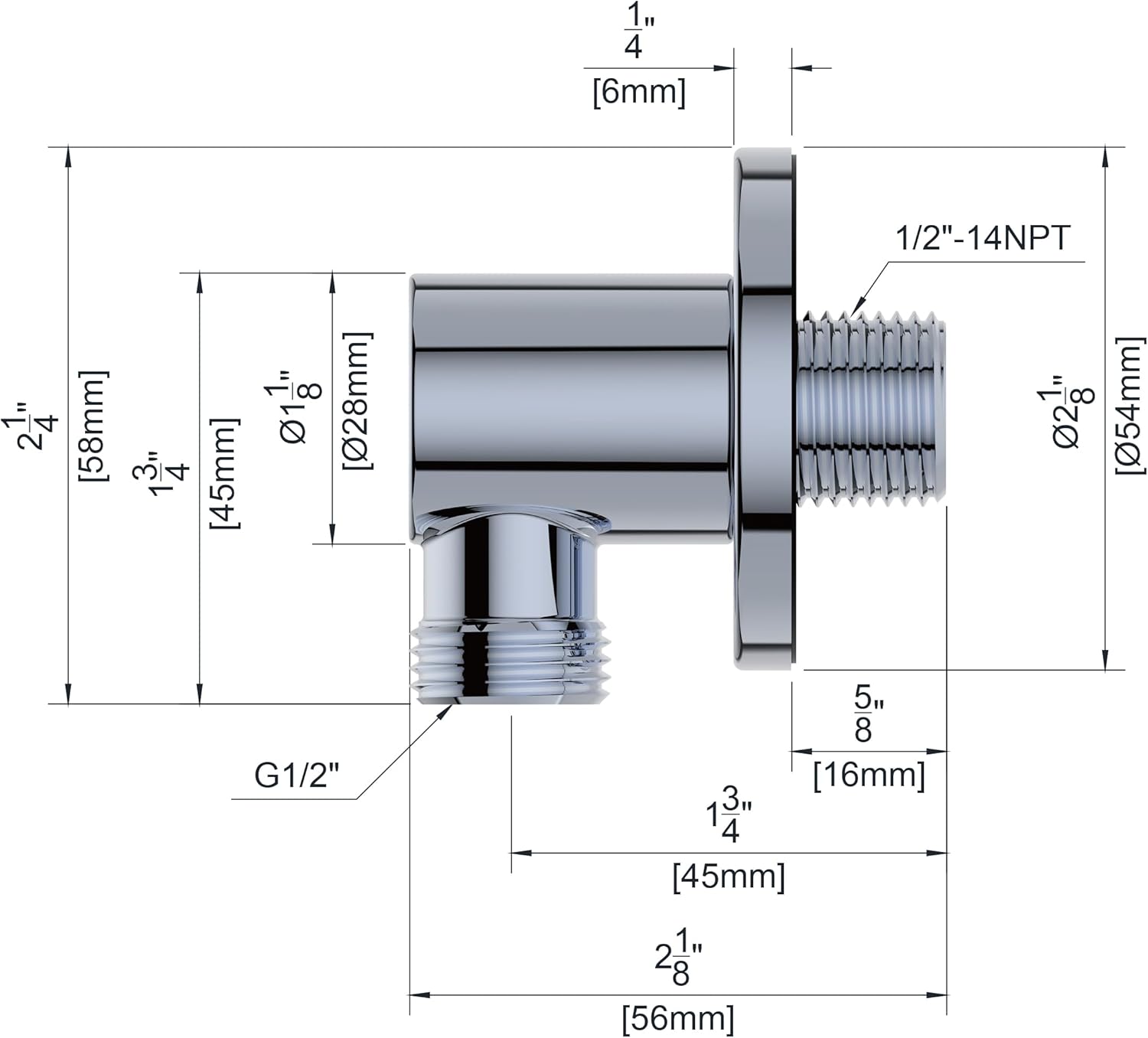 SA-0041-CP Ellie Handheld Shower Wall Supply Elbow Wall-Mounted Hose Connector Polished Chrome