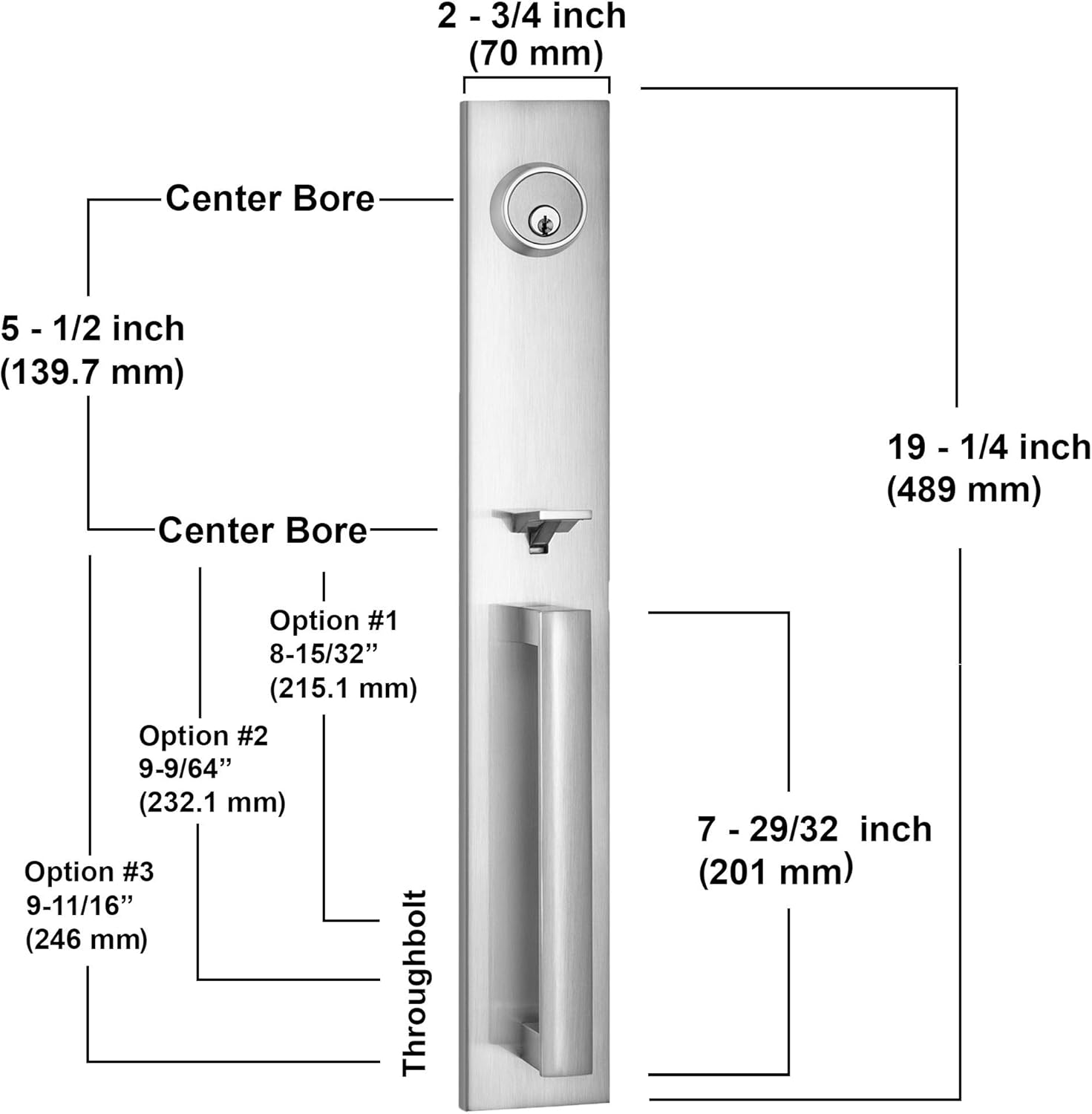 Full Escutcheon Handle Set Heavy Duty Door Lock System with 5-12 Clearance