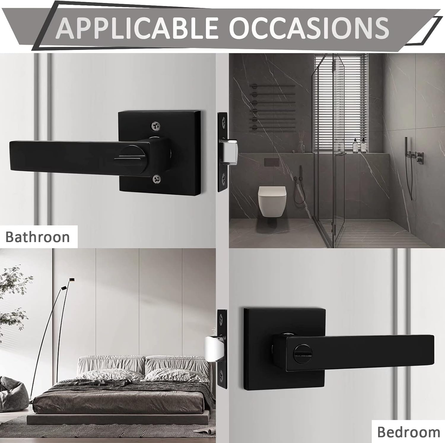 Probrico 10-Piece Matte Black Heavy Duty Privacy Door Handles Two-Handed Door Lever Lock Set for Bedroom BathroomKitchen