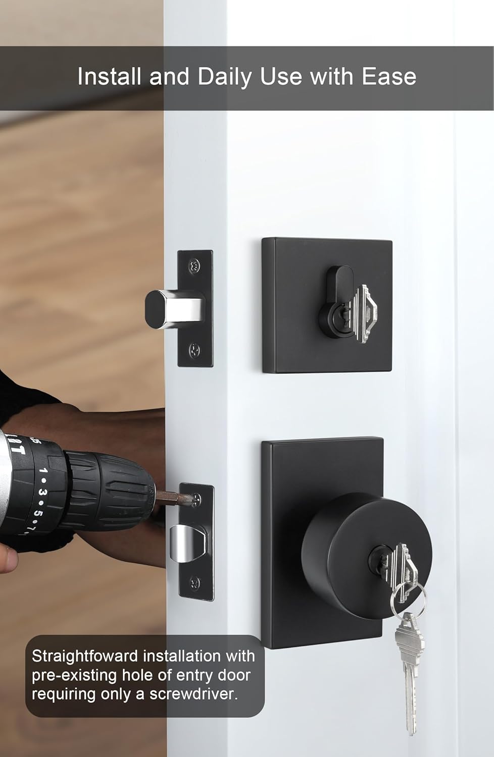 Golden Warm Black Door Knob Set with Deadbolt - Matte Black Entry Door Lock