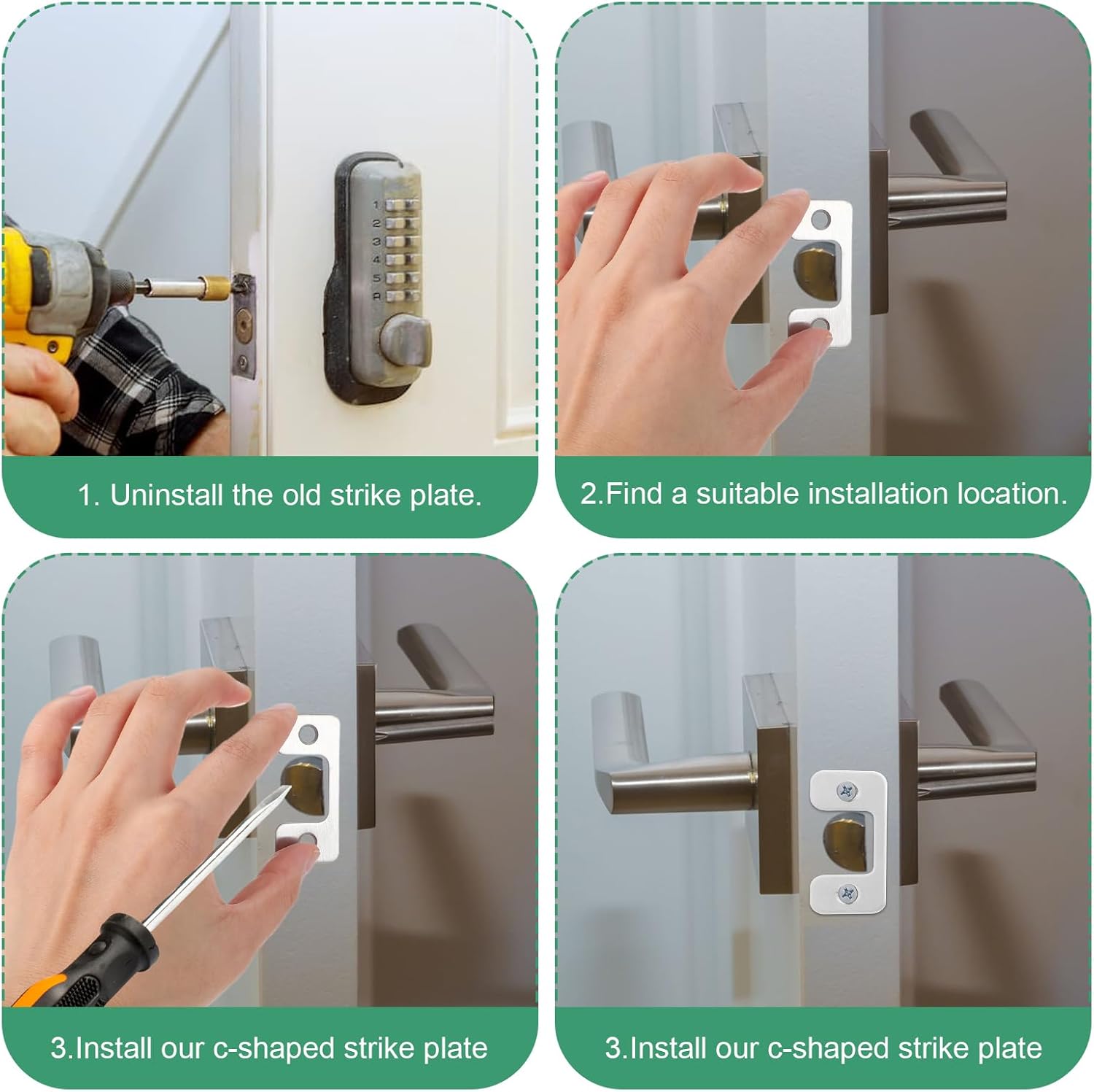 4-Piece Adjustable Door Strike Plate Set with for Exterior Doors Deadbolt Security