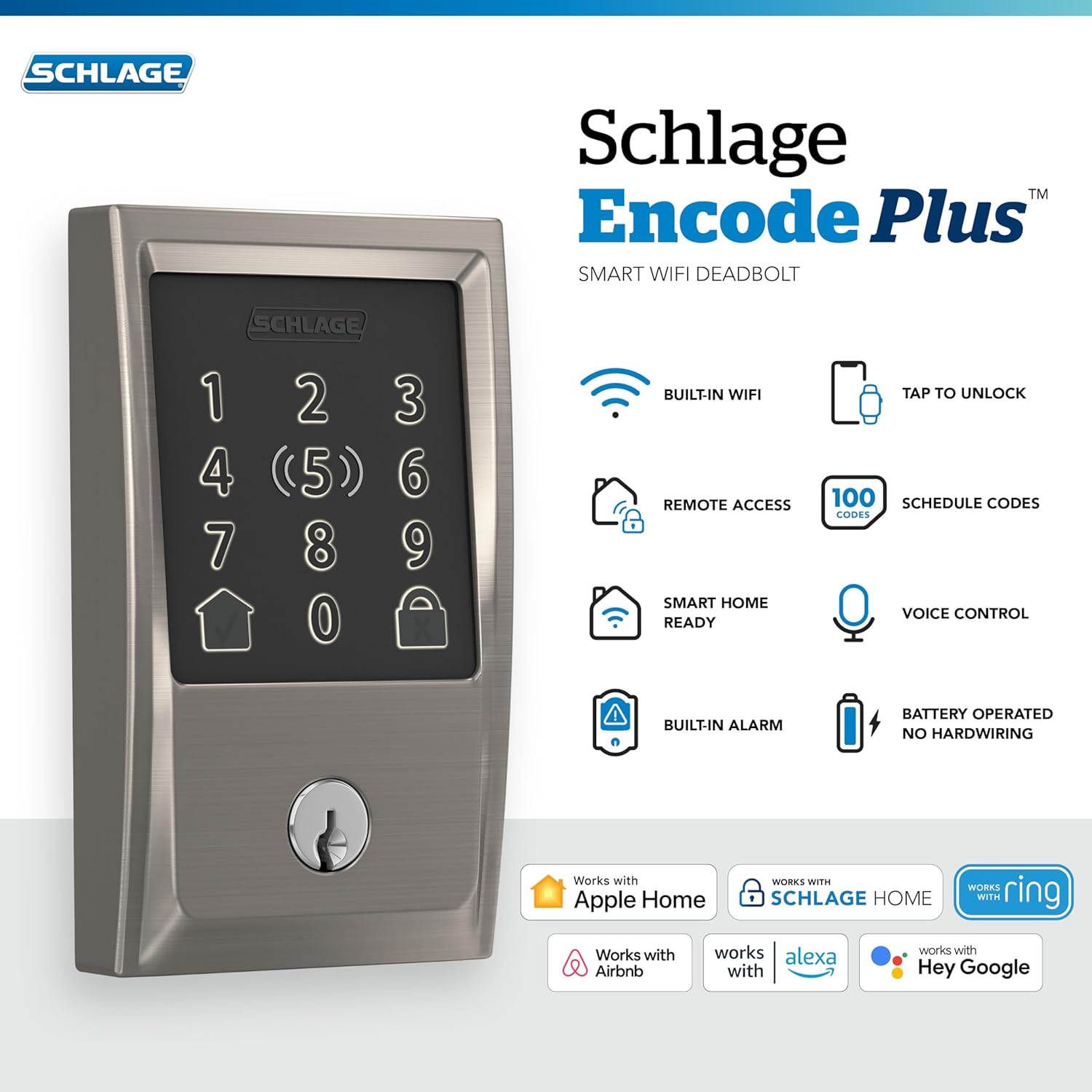 Secure Touchscreen WiFi Smart Deadbolt Lock with Keyless Entry and built-in SCHLAGE Home App