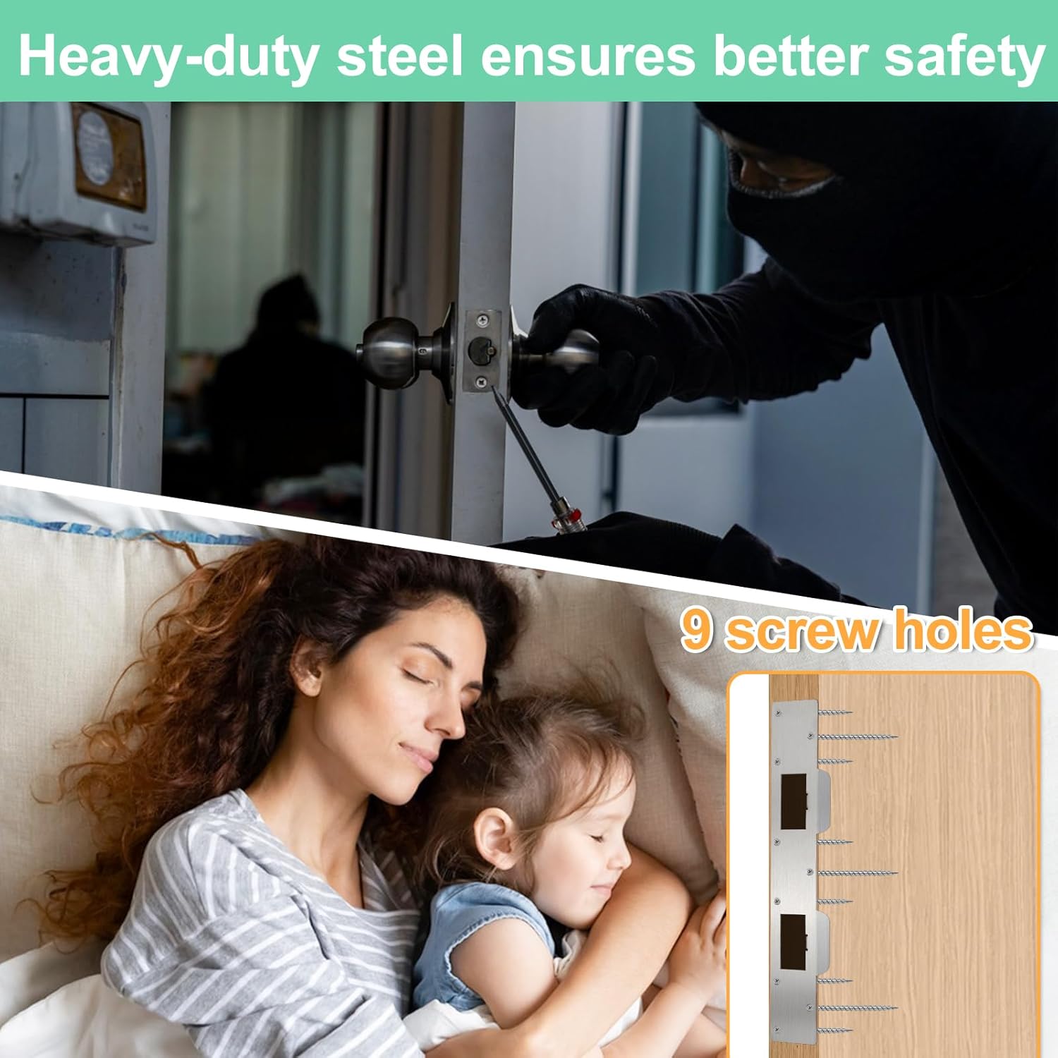 Bryzaxu Door Strike Plate Durable Steel for 55-6 Holes Prioritize Home Security