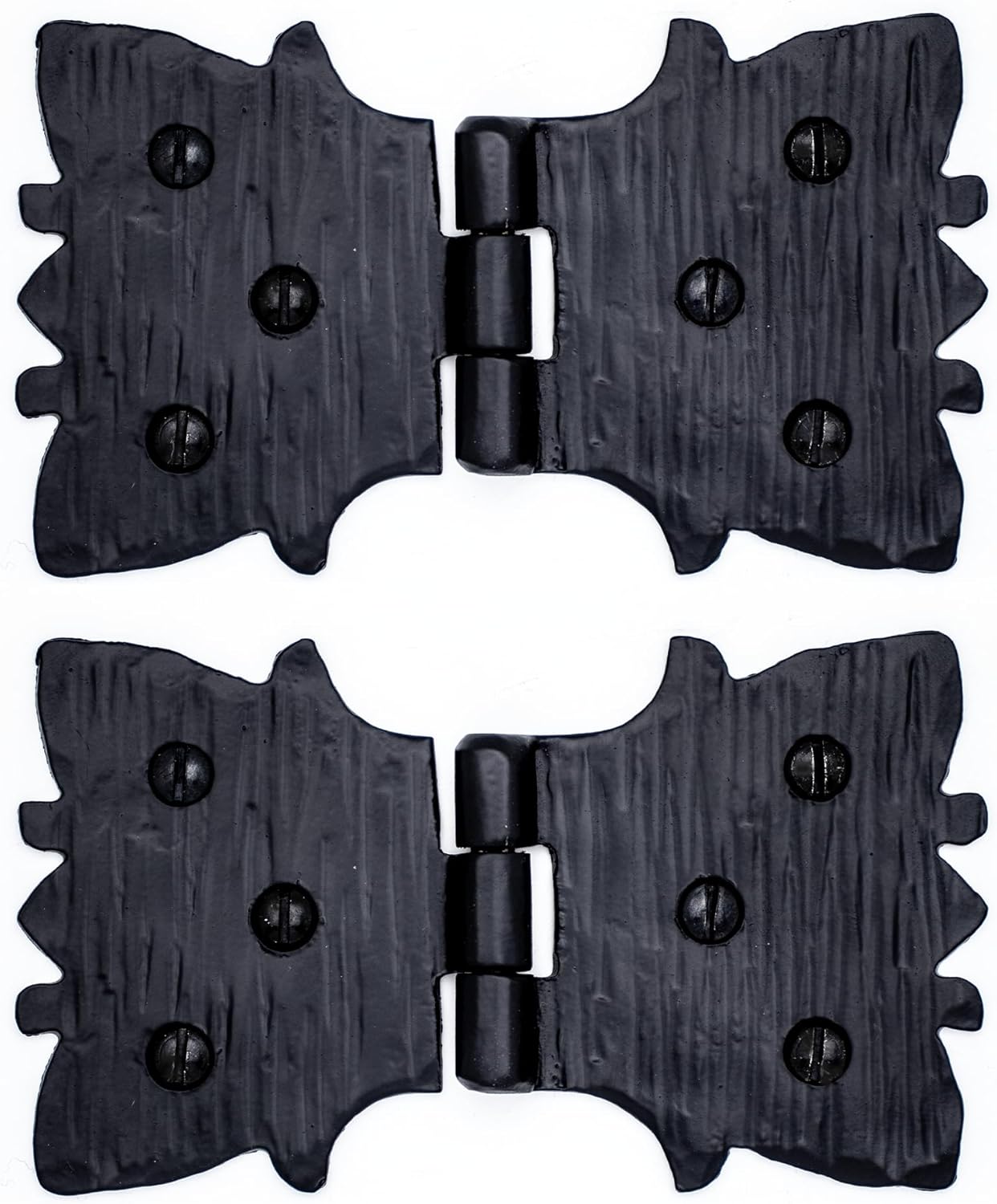 2-Pack Black Wrought Iron Hinges - Handcrafted Farmhouse Door Hinges for Barn Doors Shutter Chests