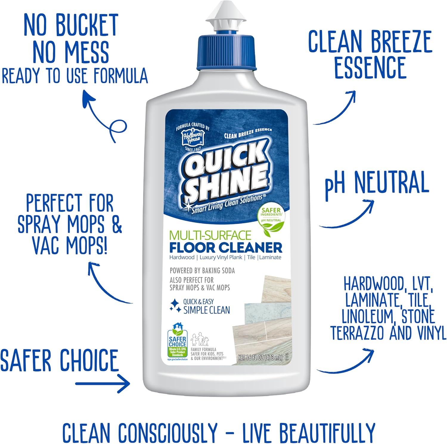 Quick Shine Rapid Clean Multi-Surface Spray mop with Reusable Pads Safe Floor Cleaner Durable Eco-Friendly