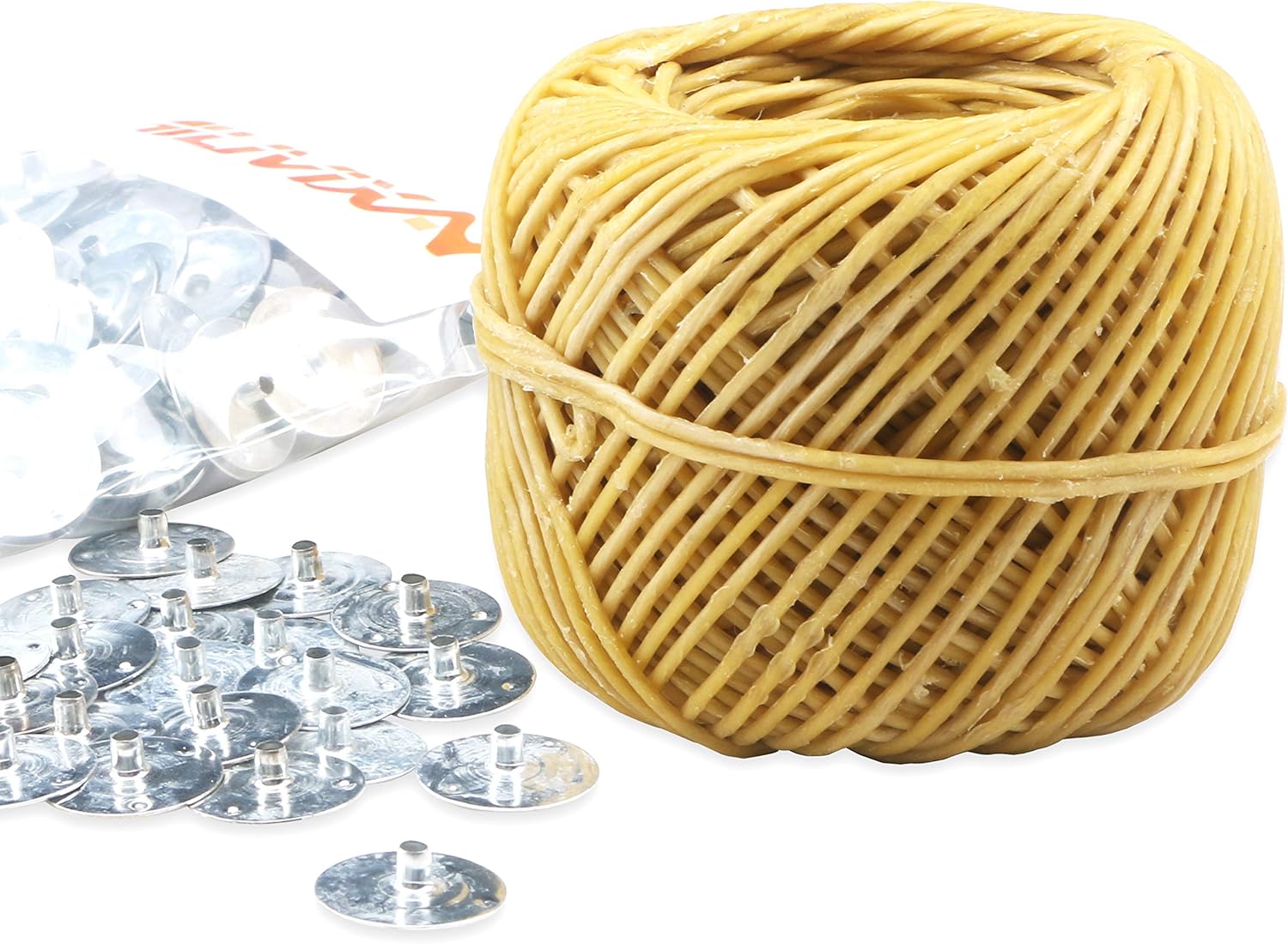 Organic Hemp FlOt Lighter Wick with Natural BeeSwax Coating - 200FT Spool 200pcs Sustainer Tabs