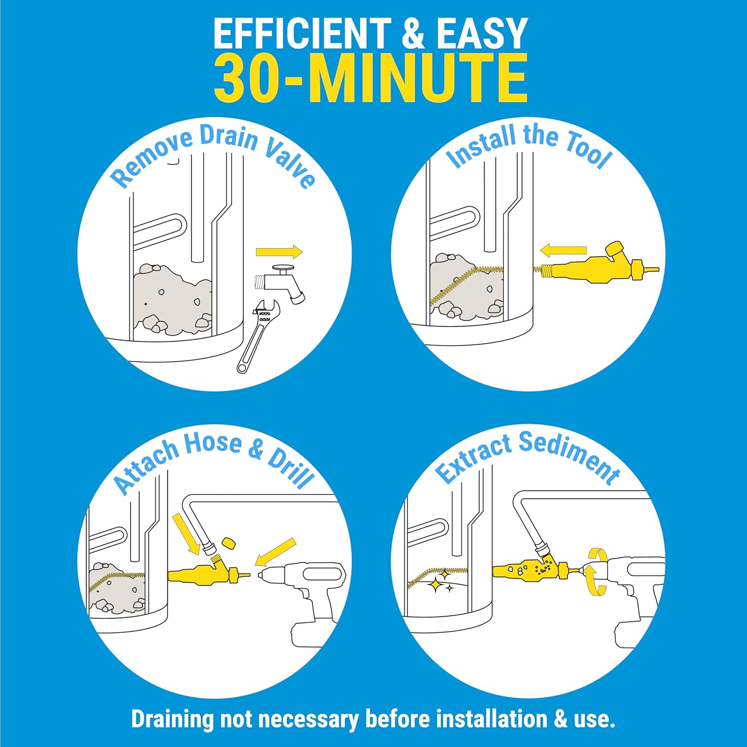 Remove Hard Water Sediment Extend Tank Life - Turbo Tank Cleaner for Gas Electric Water Heaters