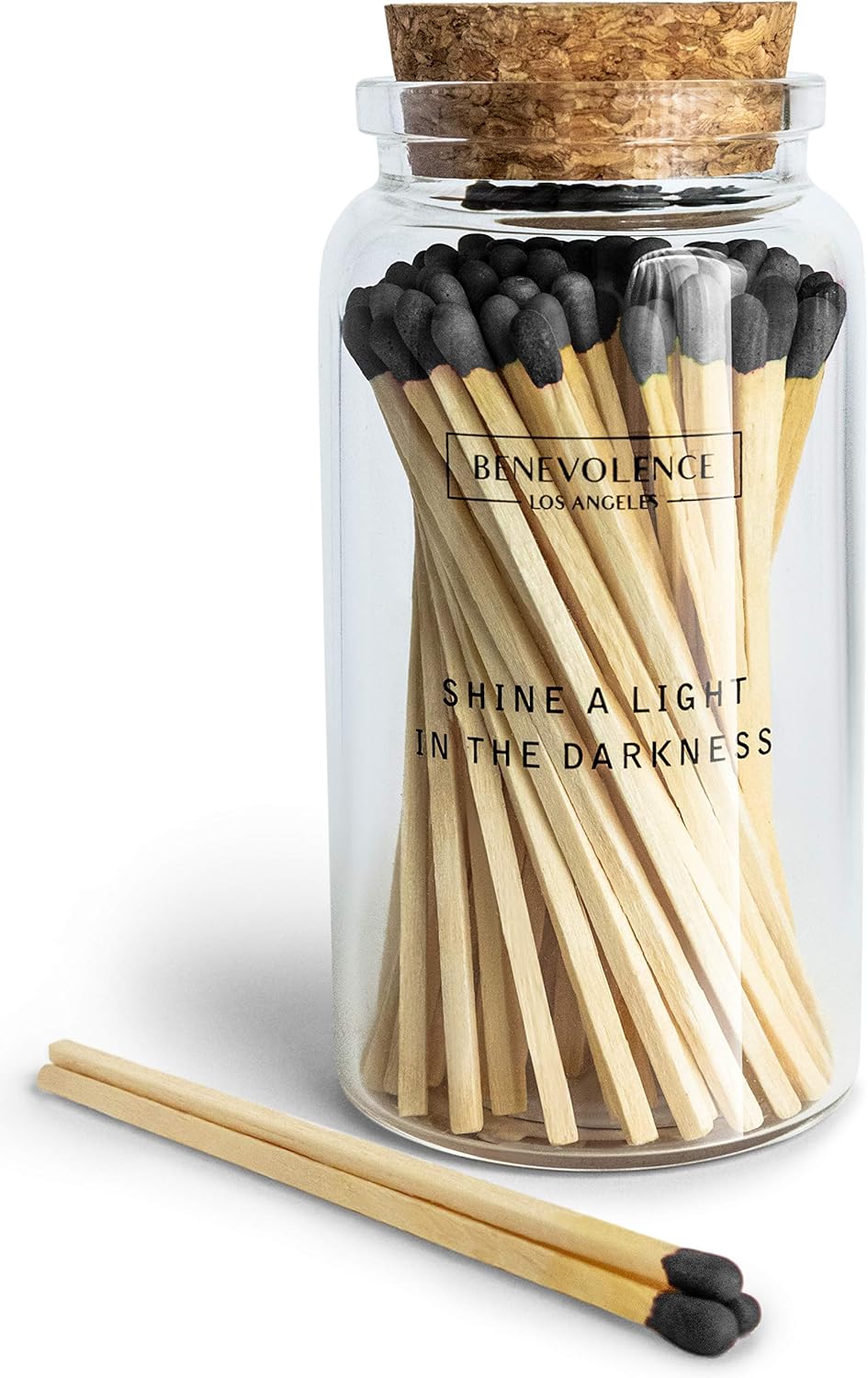Benevolence LA 4-Inch Colored Wooden Matches in Glass Jar with Striker Midnight Black