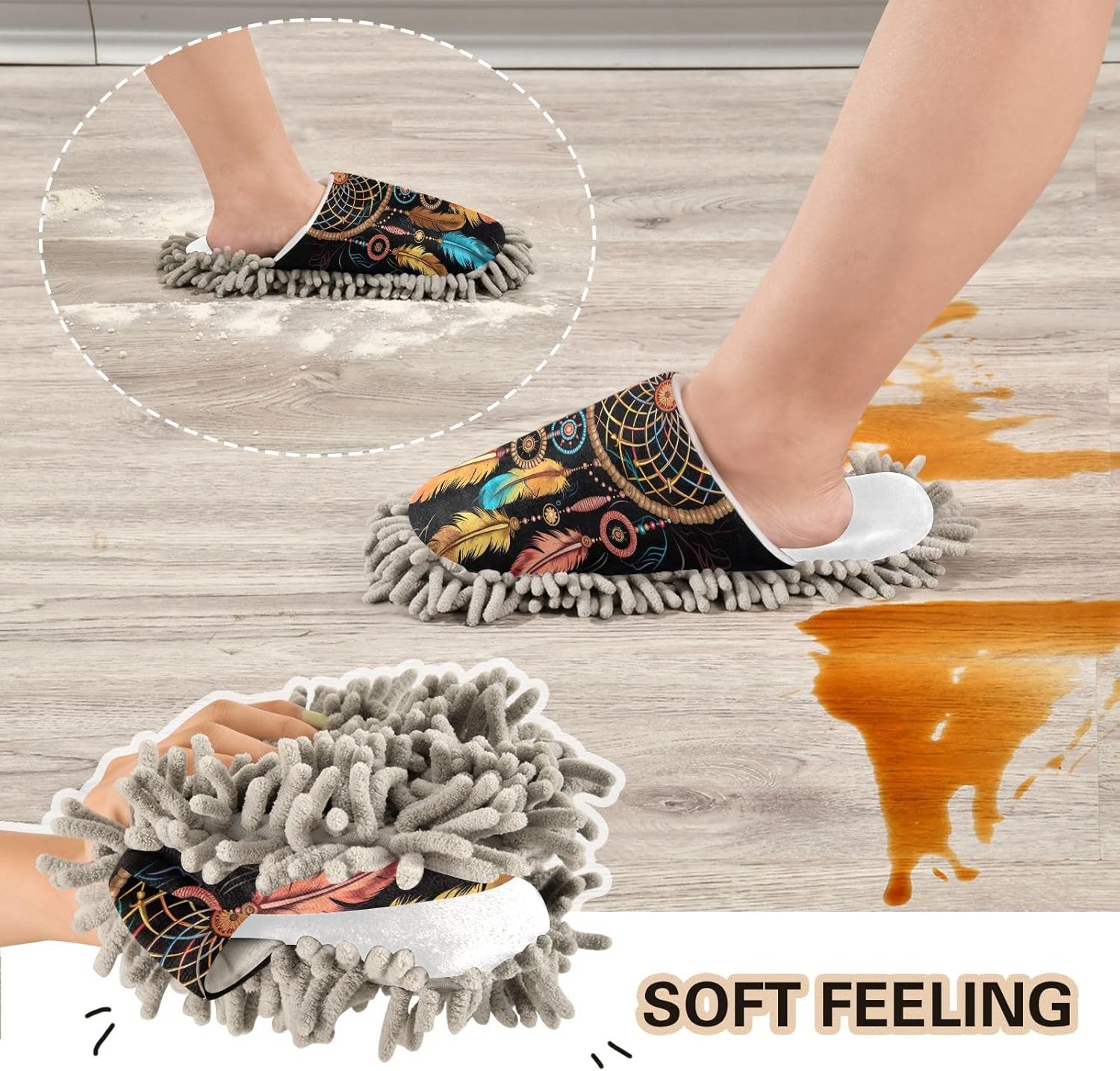 Cozy Durable White Watercolor Dreamcatcher Mop Slipper for Wood Floors