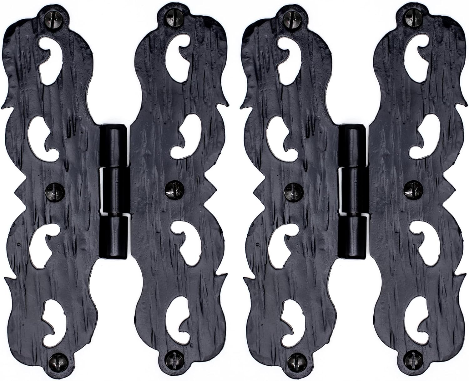 2-Piece Black Wrought Iron Door Hinges for Farmhouse Barn Doors