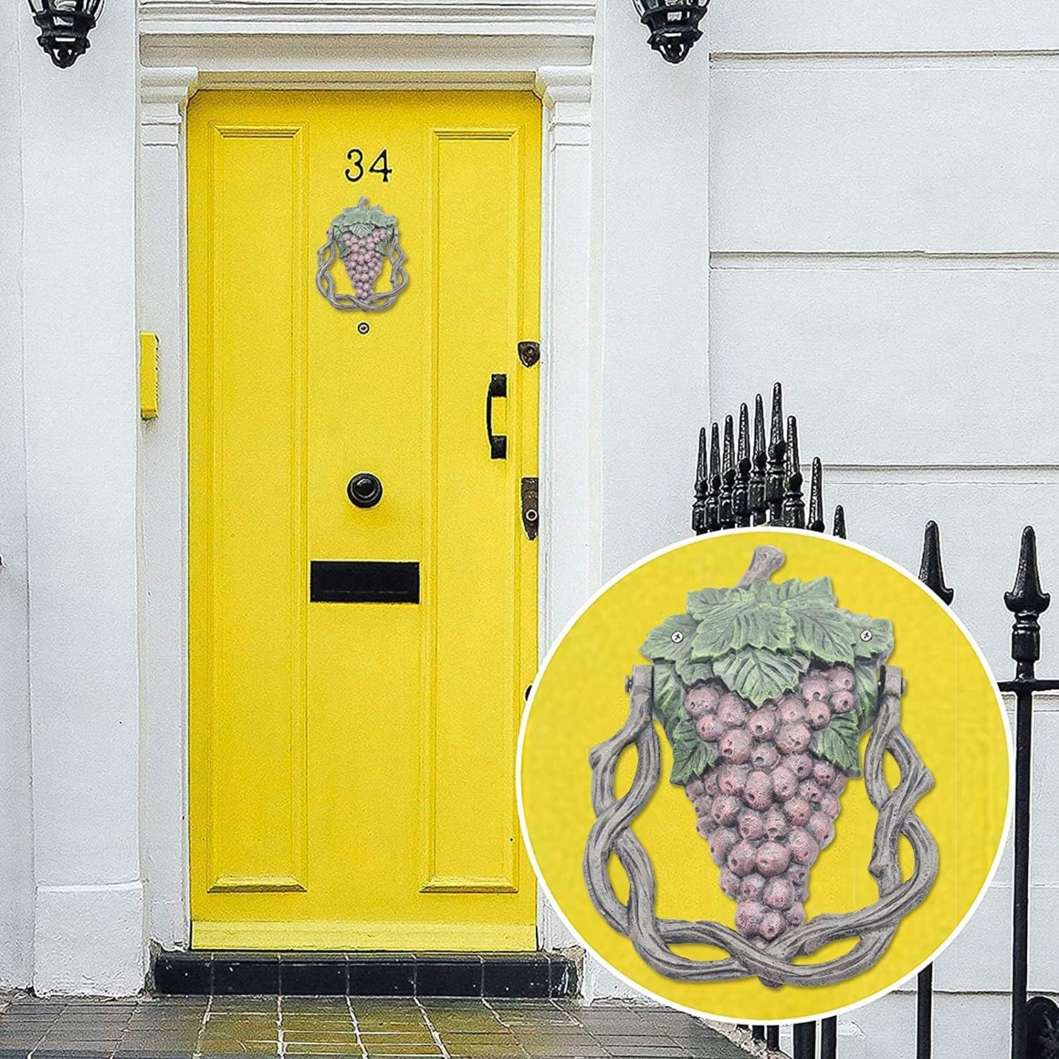 Vintage Door Knocker - Front Door Decor piece with Cast IronPurple Grape Handle