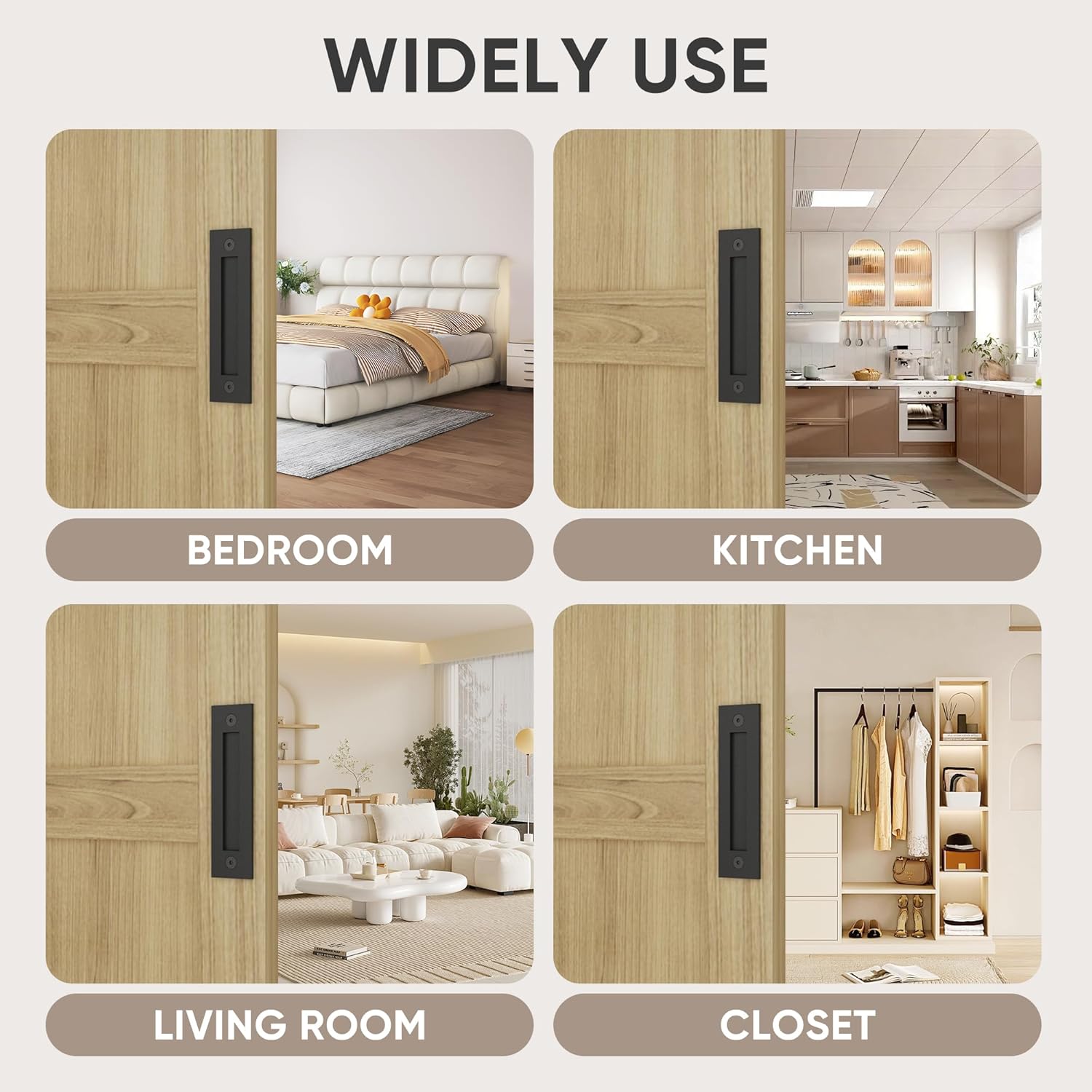 Superior Quality 8-35 Finger Flush Pull Handle for Barn Doors Cabinets Matte Black