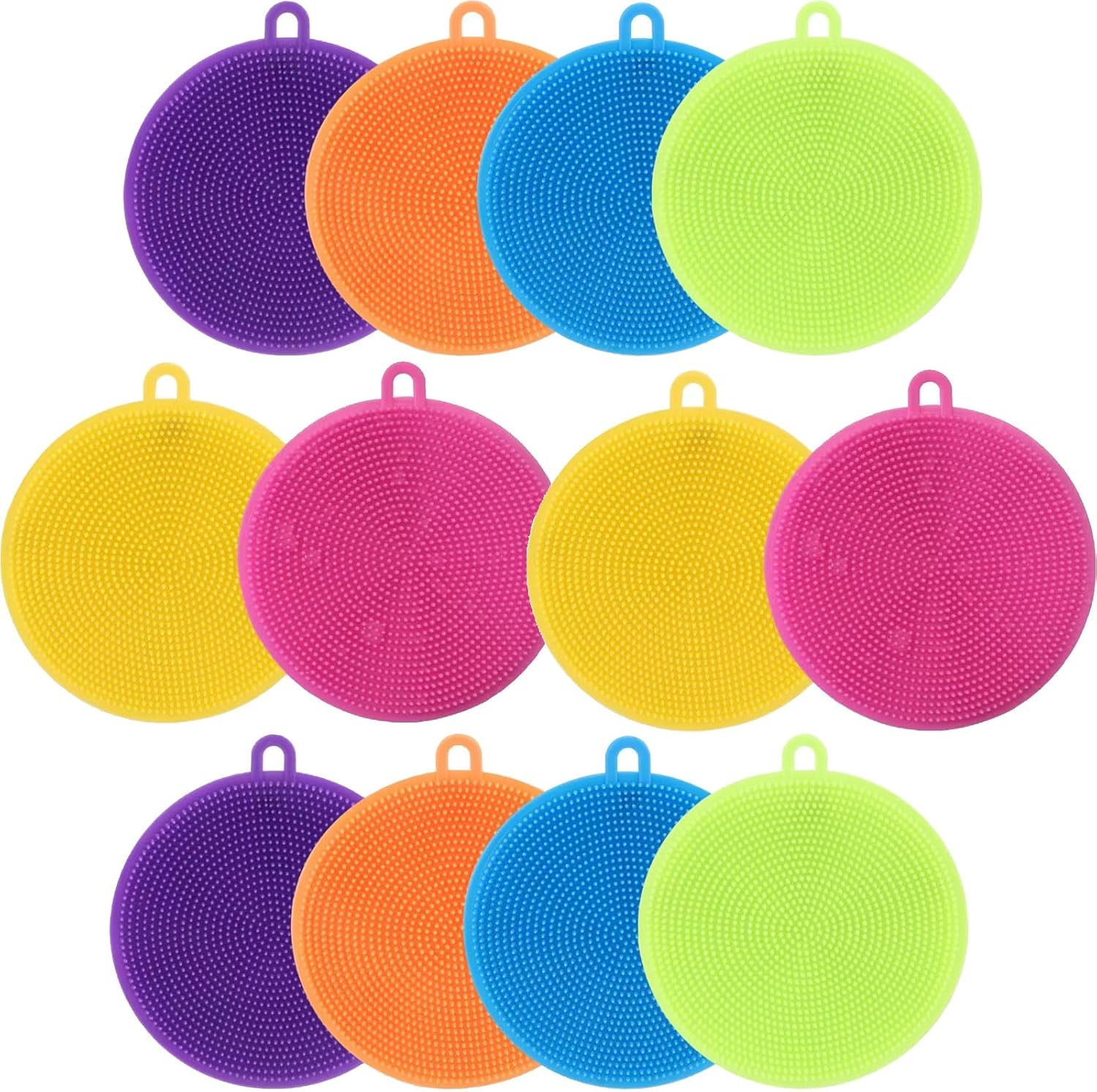 Borsicge 12-Pack Silicone Dish Scrubber BPA-Free Reusable Kitchen Essential for Tough Cleaning Jobs