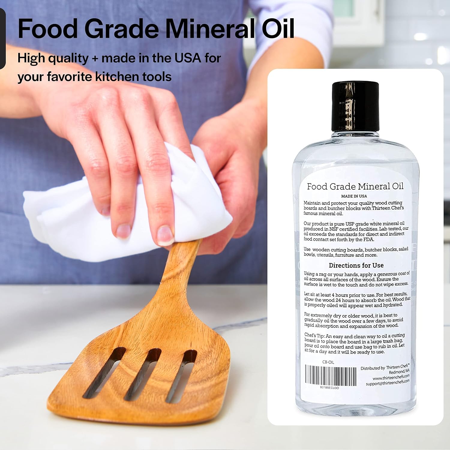 Thirteen Chefs 8 oz Mineral Oil for Cutting Board Butcher Block - Safe for Marble Soapstone USP Finish Neutral Smell