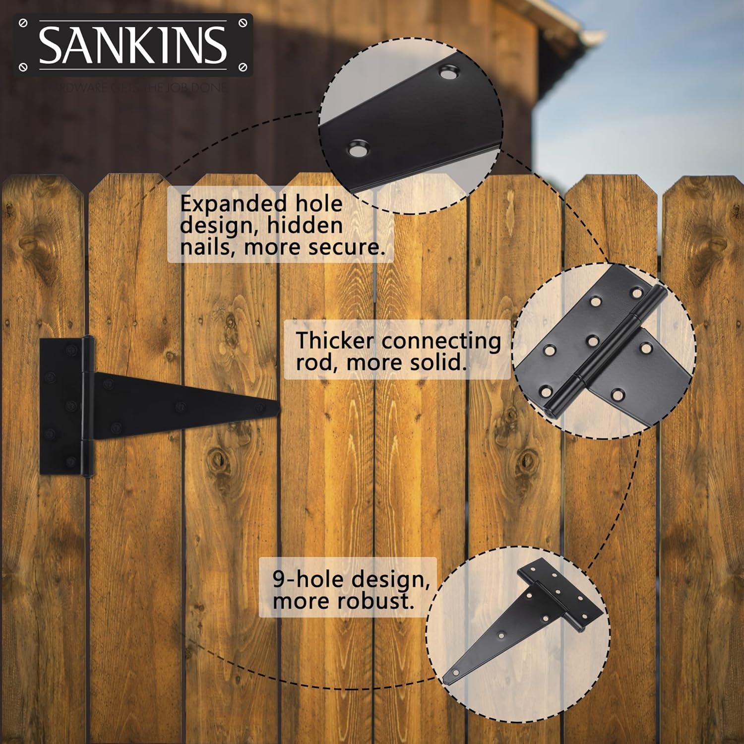 Heavy-Duty T-Strap Hinges for Wood Doors 10-Inch Pack of 6