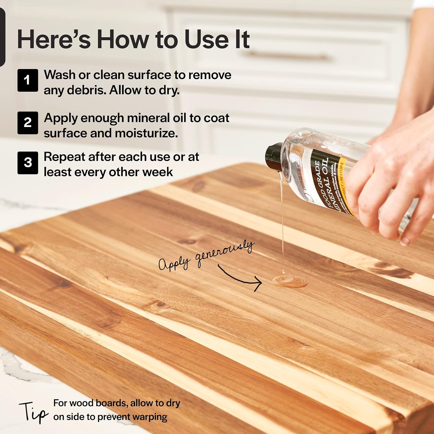 Thirteen Chefs 8 oz Mineral Oil for Cutting Board Butcher Block - Safe for Marble Soapstone USP Finish Neutral Smell