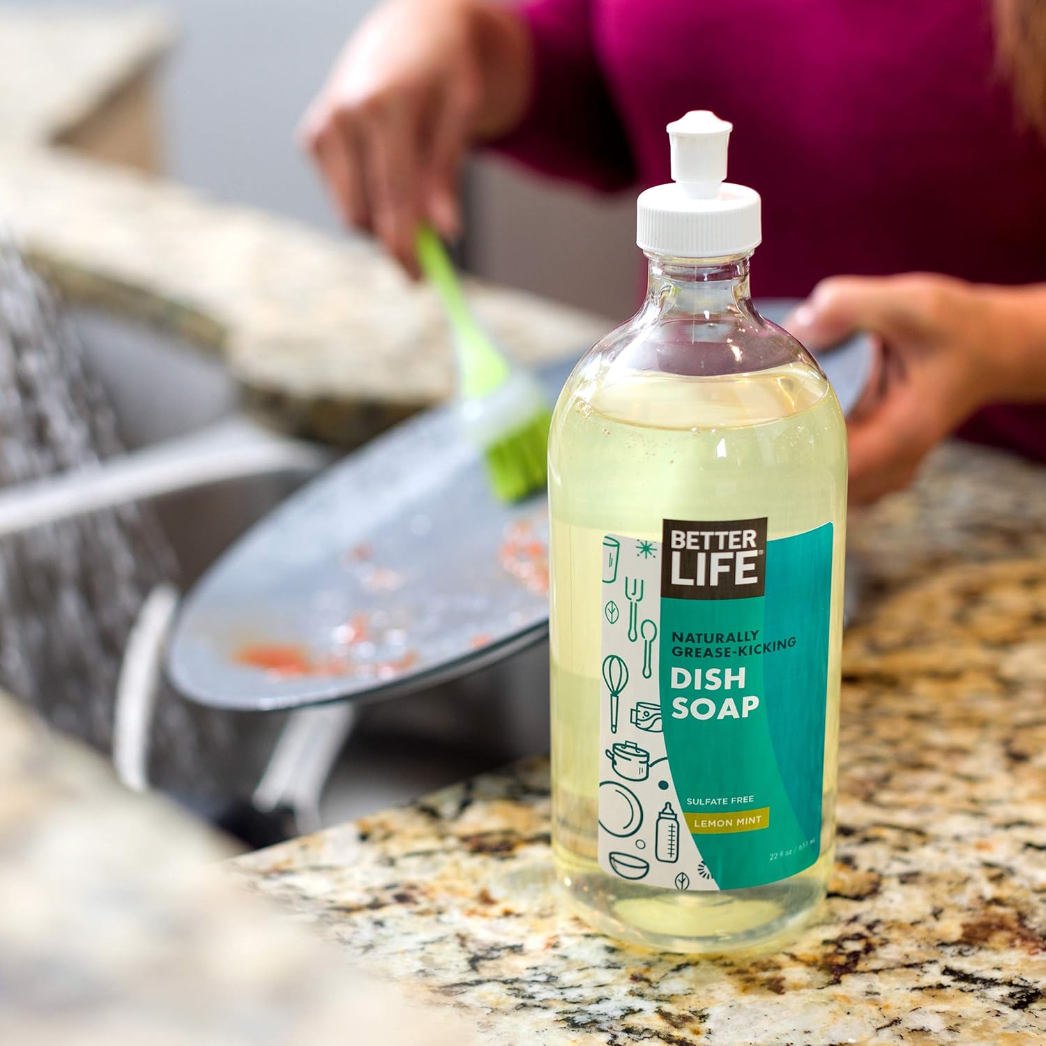 Better Life Lemon Mint - 22oz - Eco-Friendly Liquid Dish Soap wVitamin E Aloe for Home Kitchen Sink