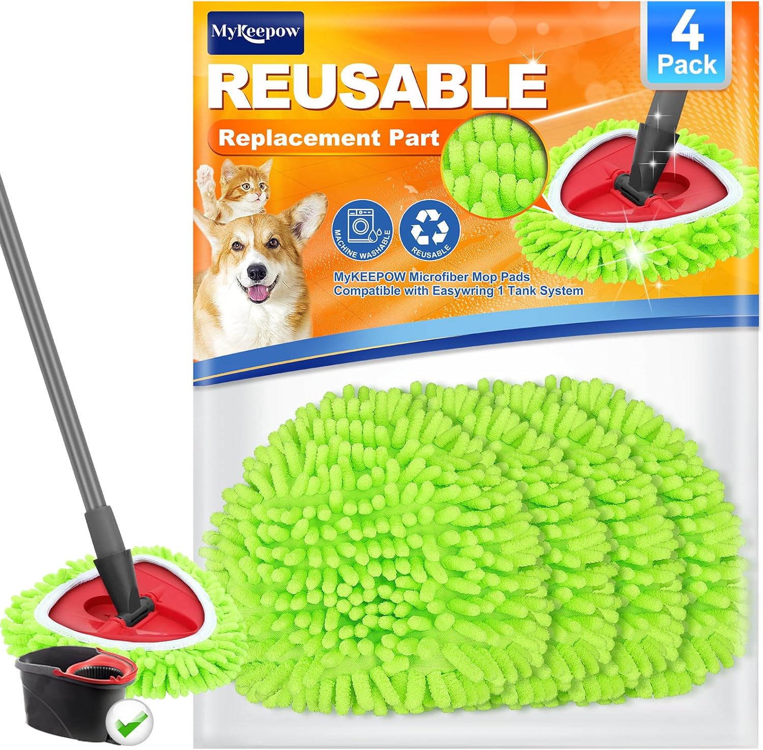 4-Piece Mop Pad Set for O-Cedar Spin Mop Microfiber Replacement Green