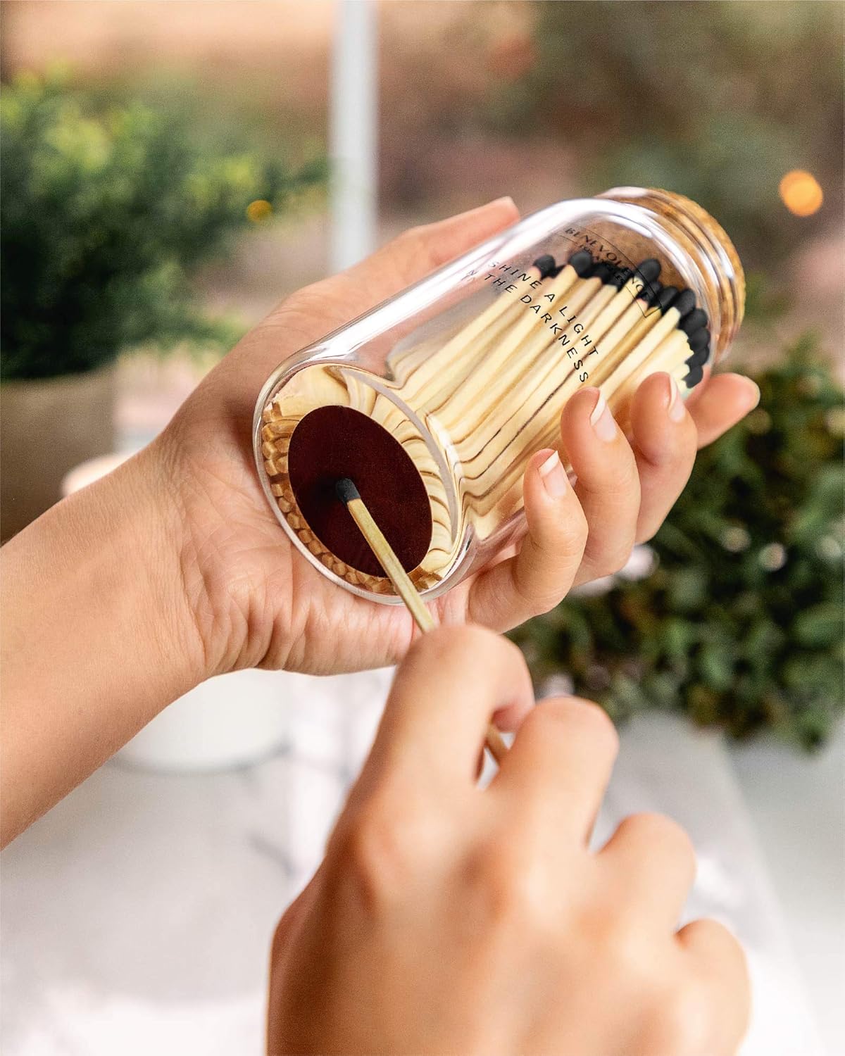 Benevolence LA 4-Inch Colored Wooden Matches in Glass Jar with Striker Midnight Black