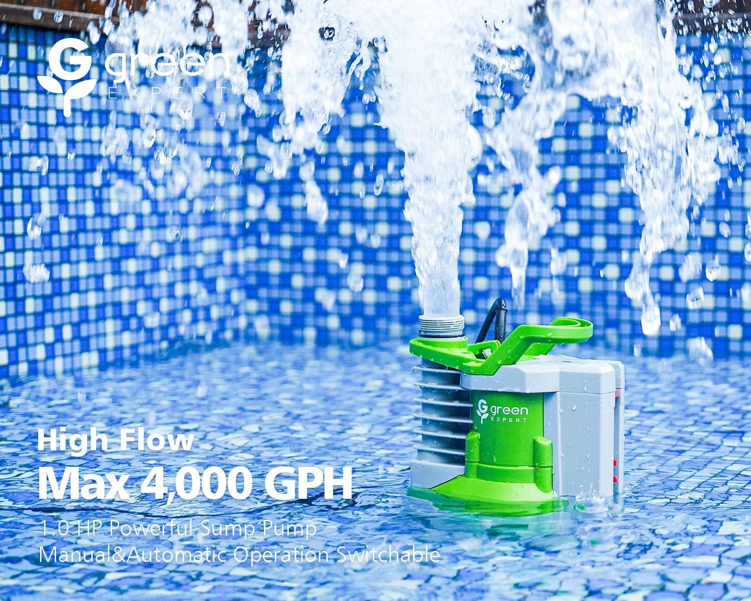 MV Green Expert 1HP Sump Pump 4000GPH - Effortlessly remove water from flooded basements pools and more