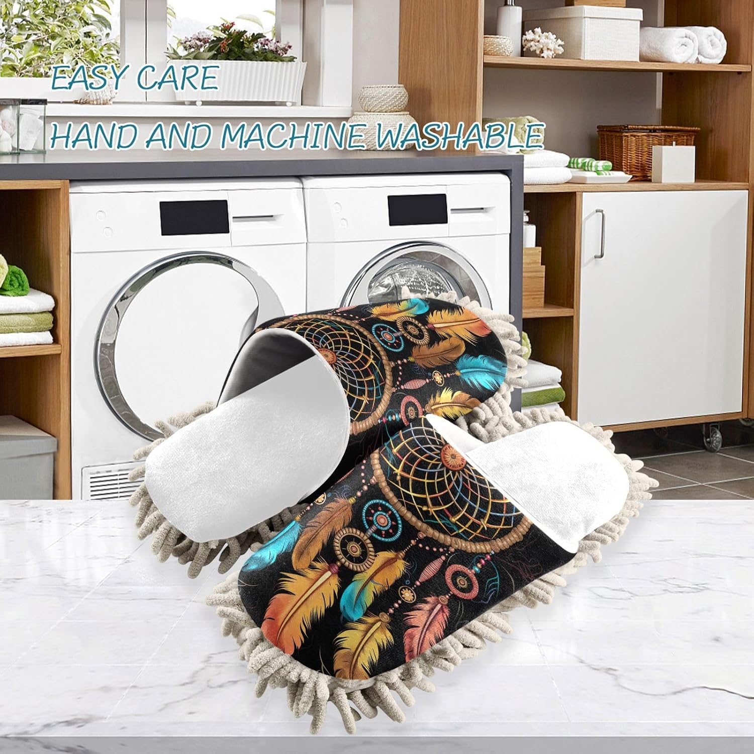 Cozy Durable White Watercolor Dreamcatcher Mop Slipper for Wood Floors