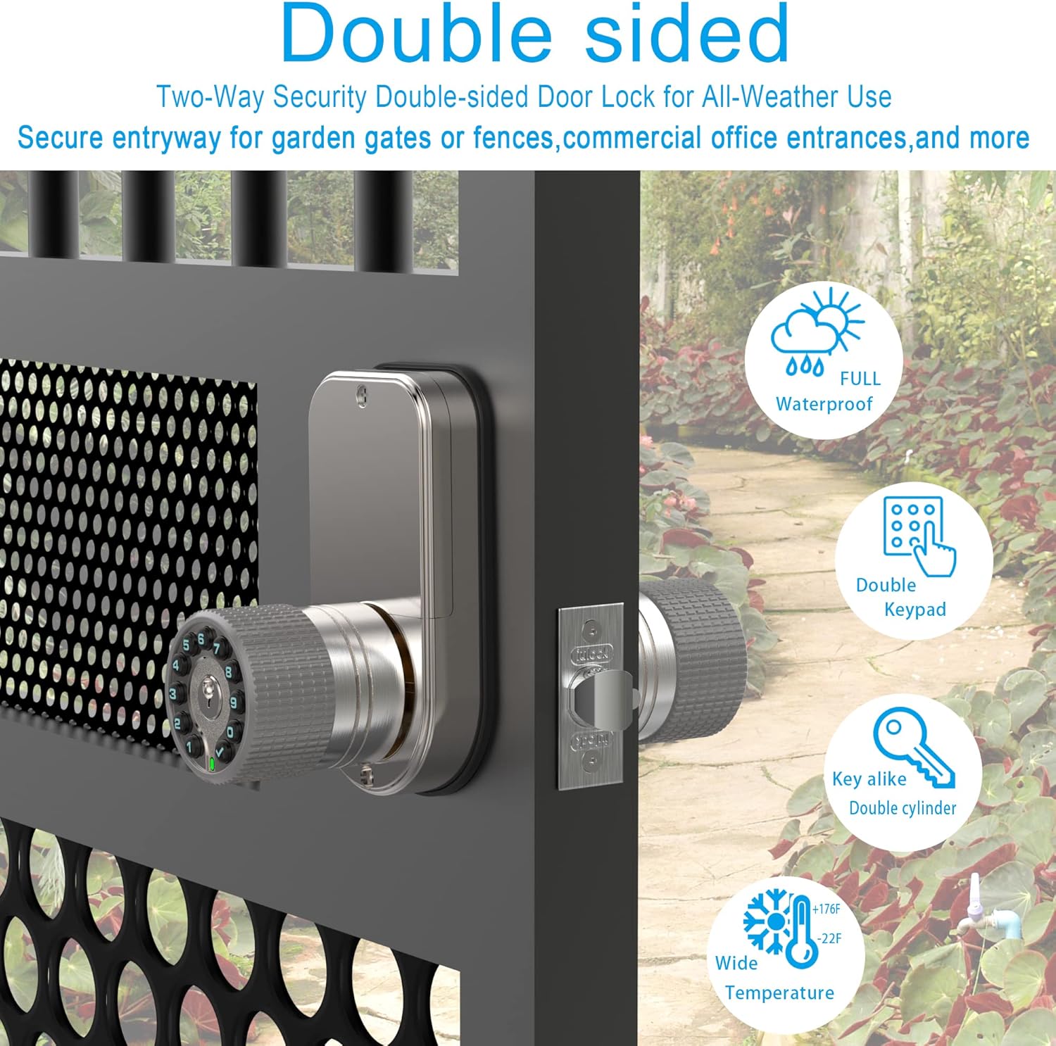 Double Sided Door Keypad Keyless Entry Smart Door Lock waterproof weatherproof secure