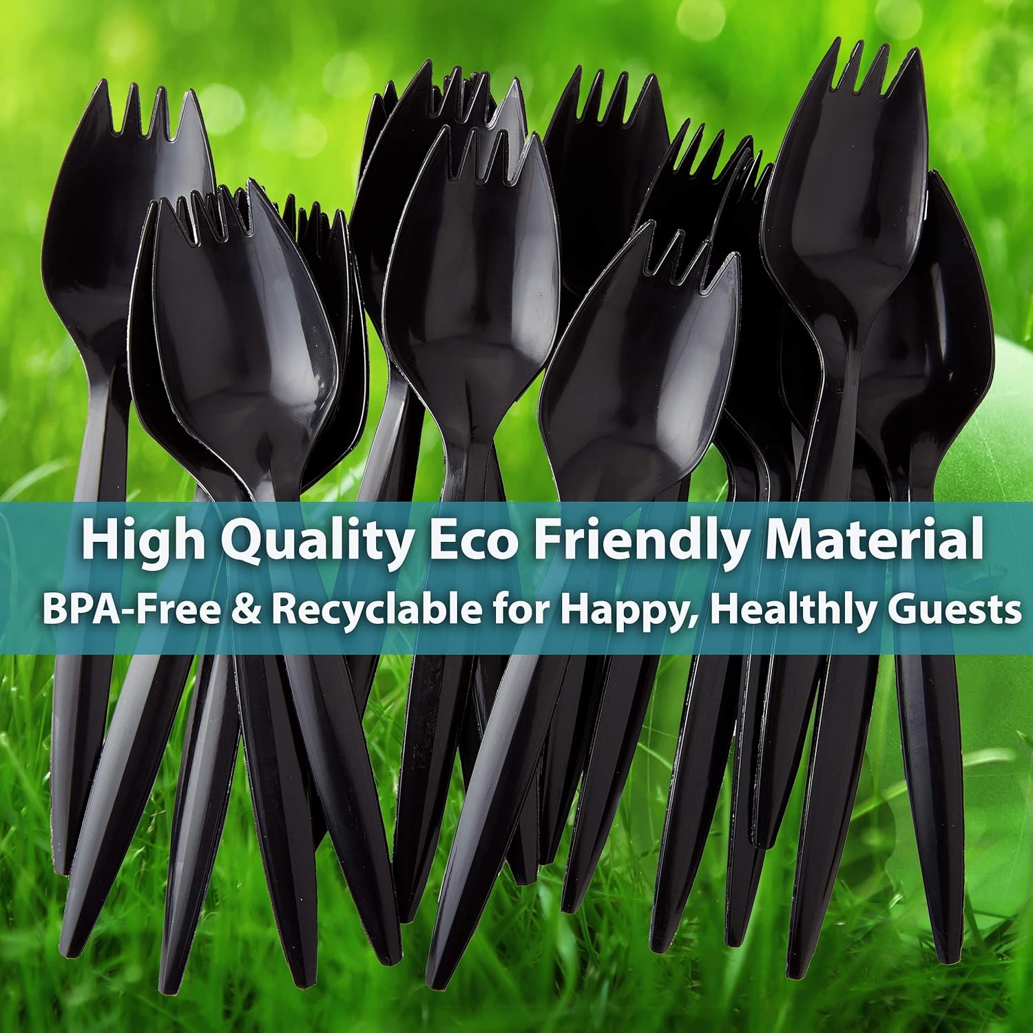 BPA-Free Black Disposable Sporks 250 Pk Recyclable Eco-Friendly and Kid-Safe 2-in-1 Utensils Built Strong to Last