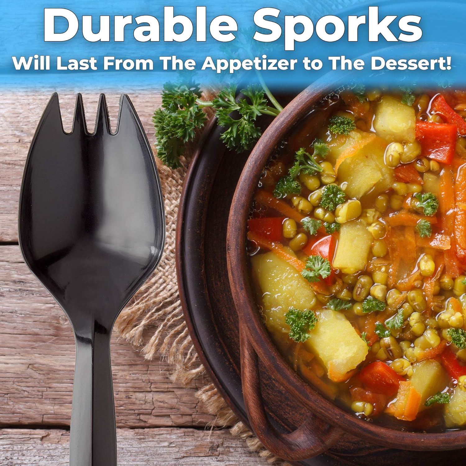 BPA-Free Black Disposable Sporks 250 Pk Recyclable Eco-Friendly and Kid-Safe 2-in-1 Utensils Built Strong to Last